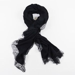 Black Cashmere Lace Trim Shawl Scarf